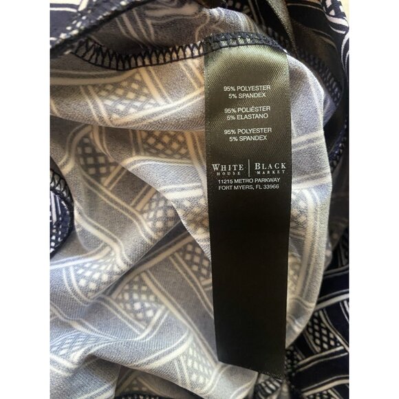 WHITE HOUSE BLACK MARKET Navy Blue White Basket Weave Pull On Wide Leg Pants M - Picture 11 of 12